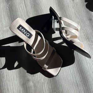 Mango Cream Croc Print Heeled Sandal